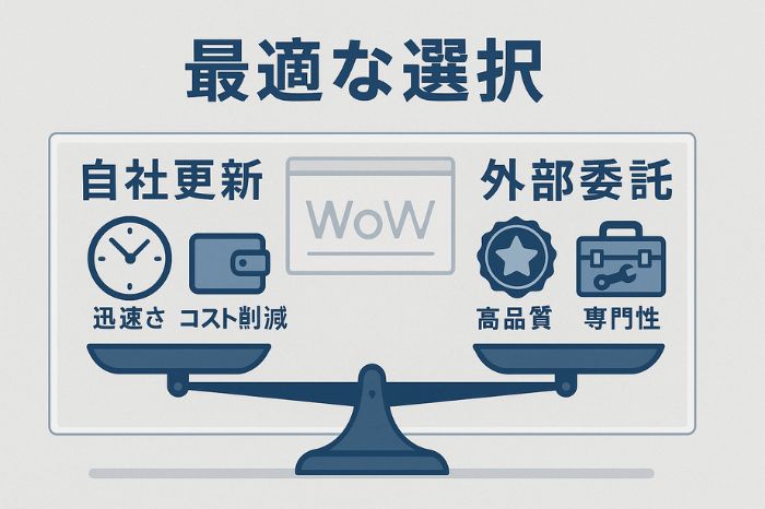 自社での更新と外部委託の比較
