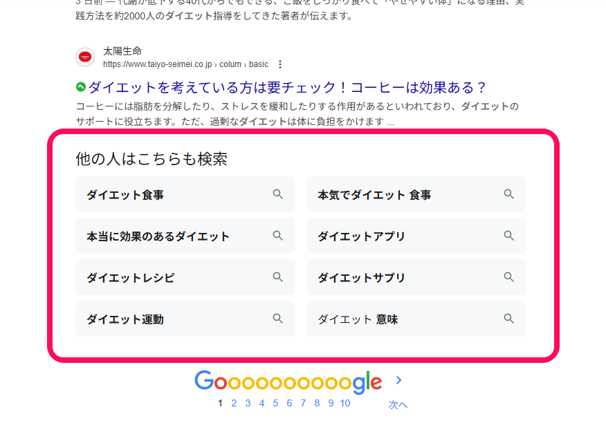 Google関連キーワード「ダイエット」