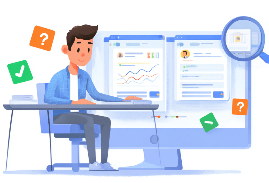 自社のエンティティがGoogleに認識されているか確認する3つの方法を示すイラスト。Googleトレンド・ナレッジパネル・ブランド検索の3つの確認パネルを表現