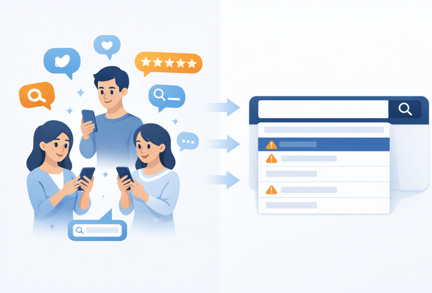 ネガティブサジェストが発生する原因を表すイラスト