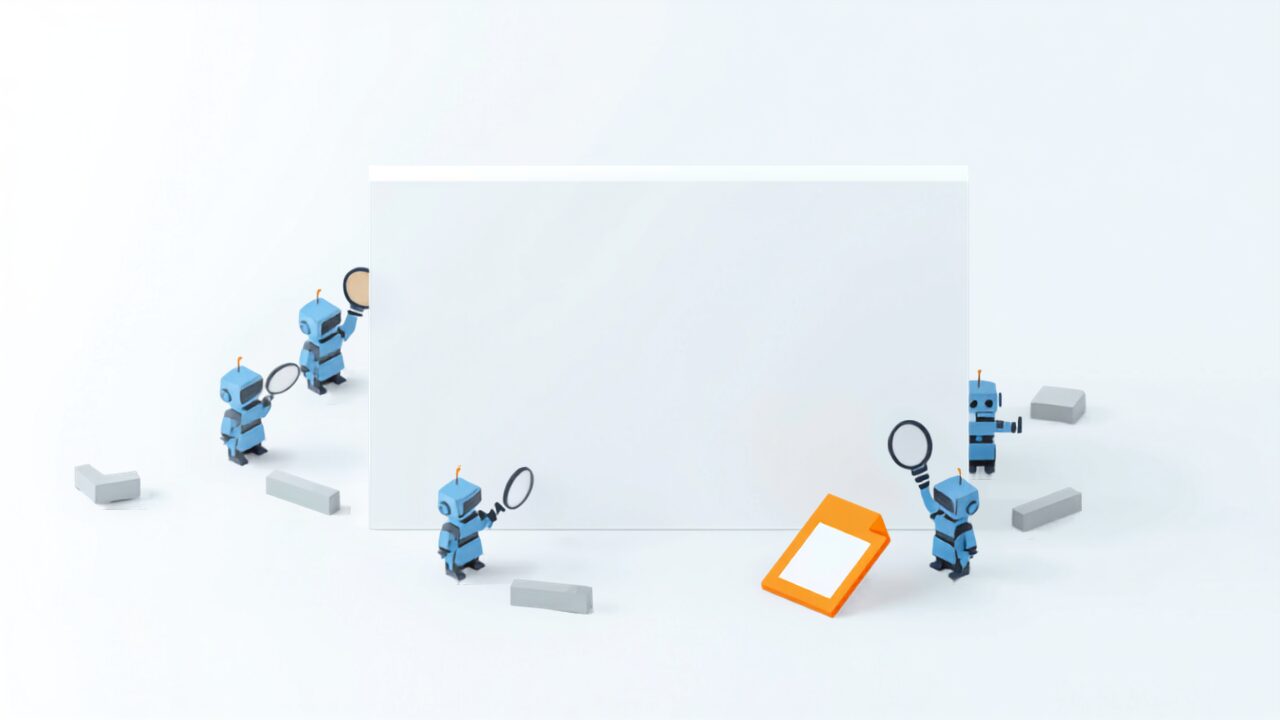 AIクローラーがWebページを調査するアイソメトリックイラスト