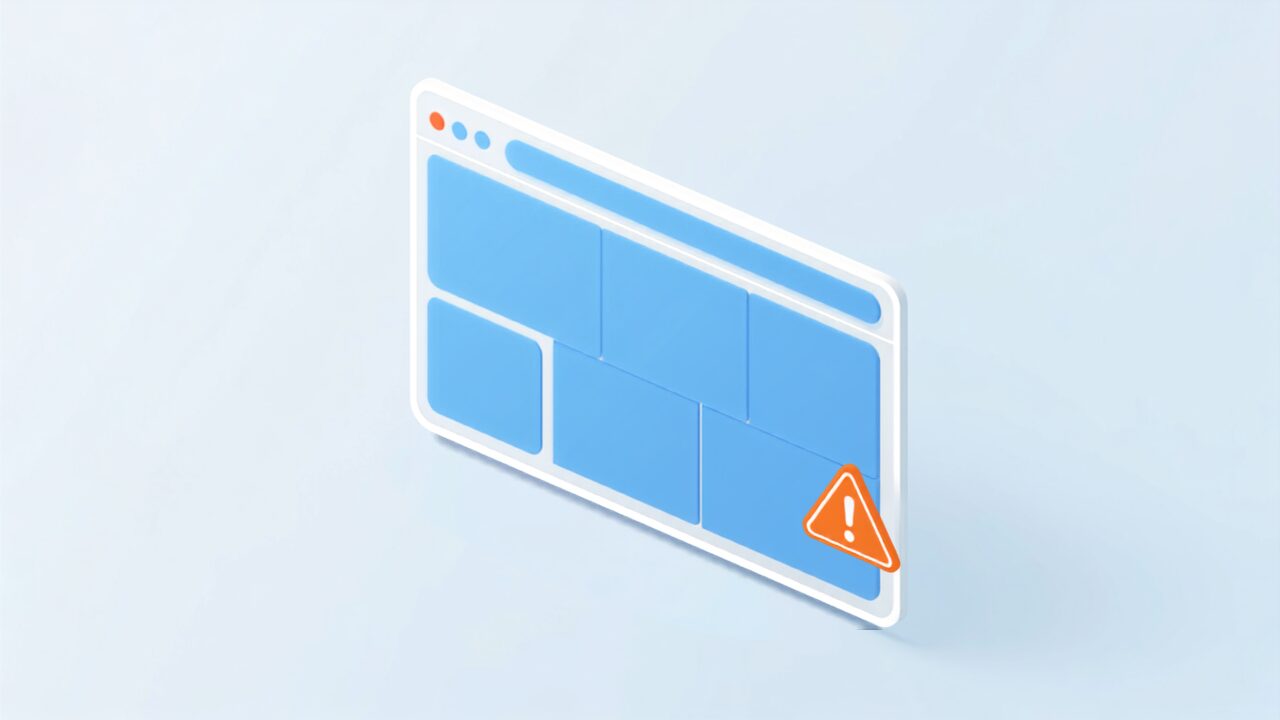 JavaScriptで表示される情報が欠落したブラウザ画面のイラスト
