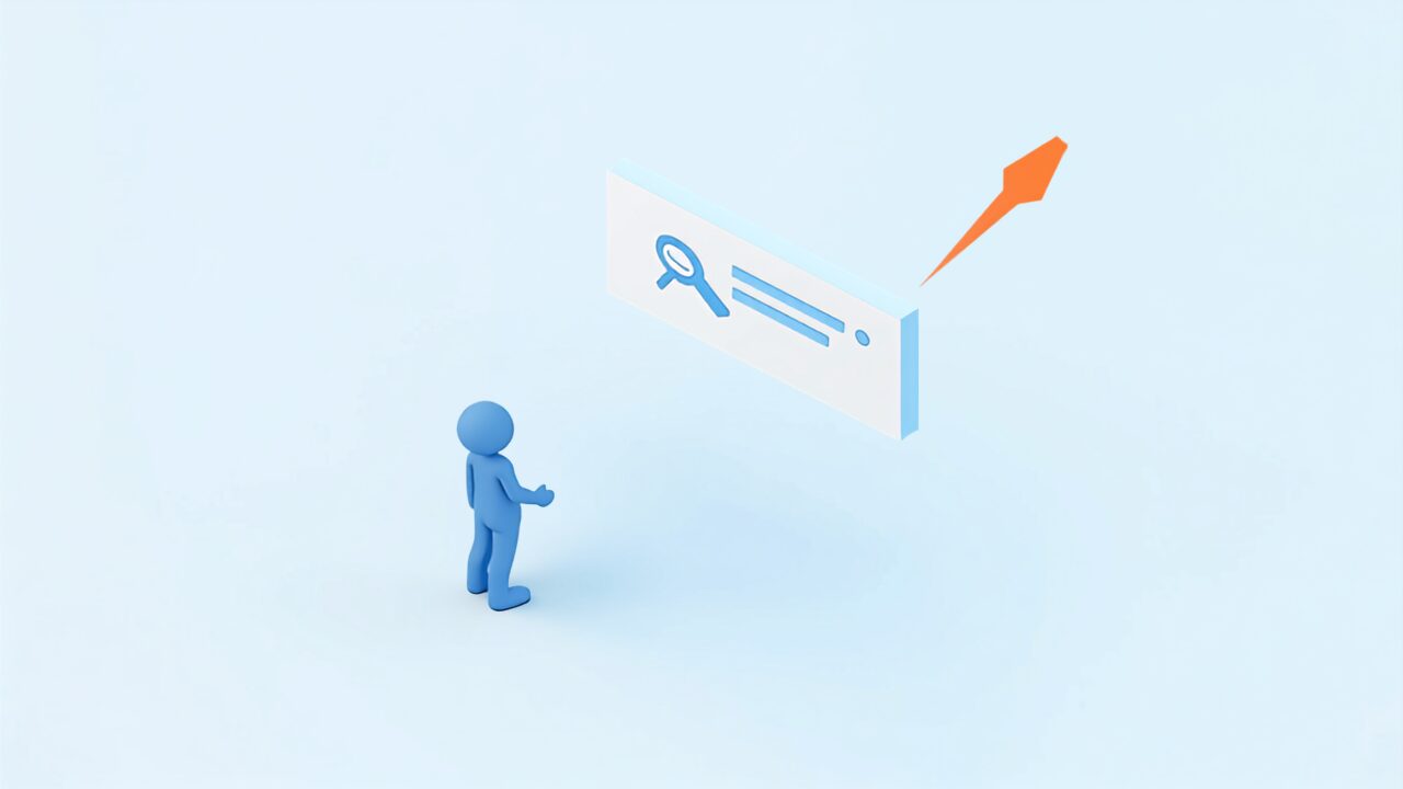 検索結果を見ている人物とクリックされずに離れるカーソルのイラスト