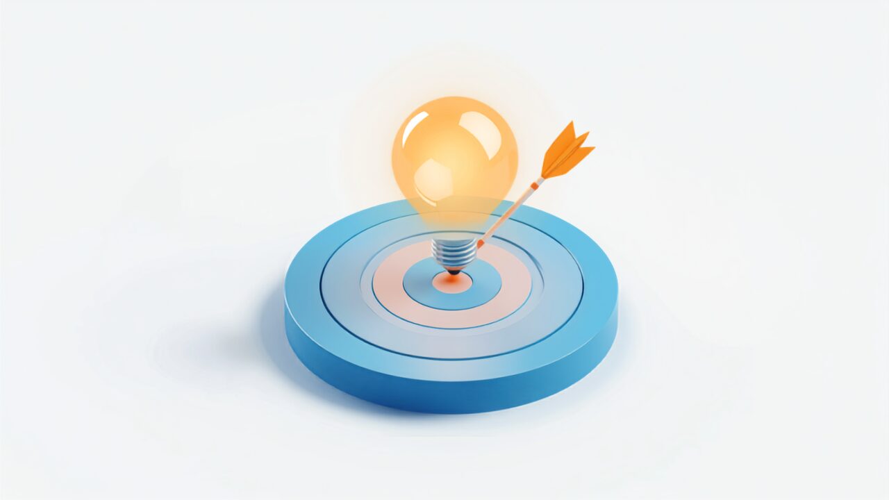 AI検索対策の本質を射抜くターゲットとひらめきのイラスト