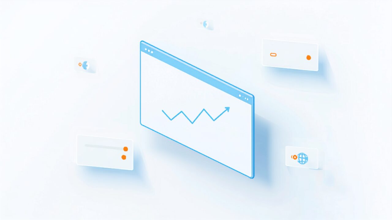 Googleトレンドの探索画面とフィルター設定を表したイラスト
