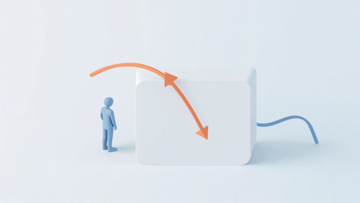 ネガティブな検索表示を見て離脱する人と下向きの矢印のイラスト