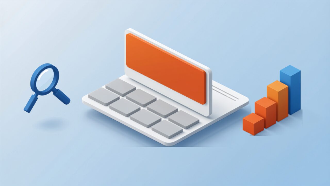 Search Consoleで自社サイトの状態を確認する手順を表すイラスト