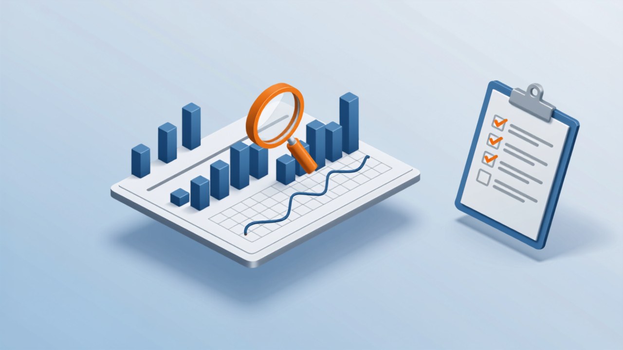Search Consoleで自社サイトの状況を確認する手順を表すイラスト