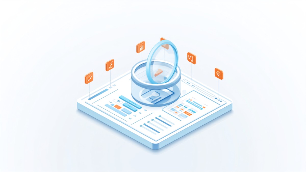 Search Consoleのデータを虫眼鏡で調べて原因を切り分ける手順のイラスト