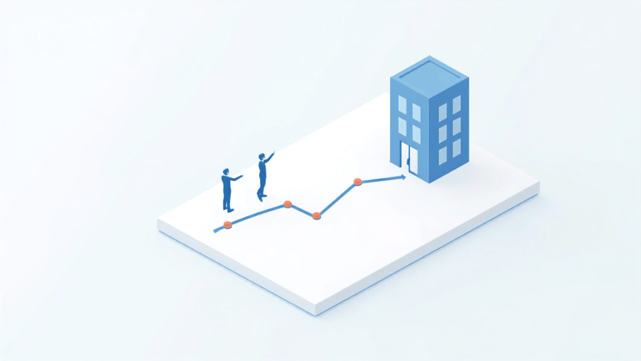 中小企業がキーワード選定でグラフを確認しているイラスト