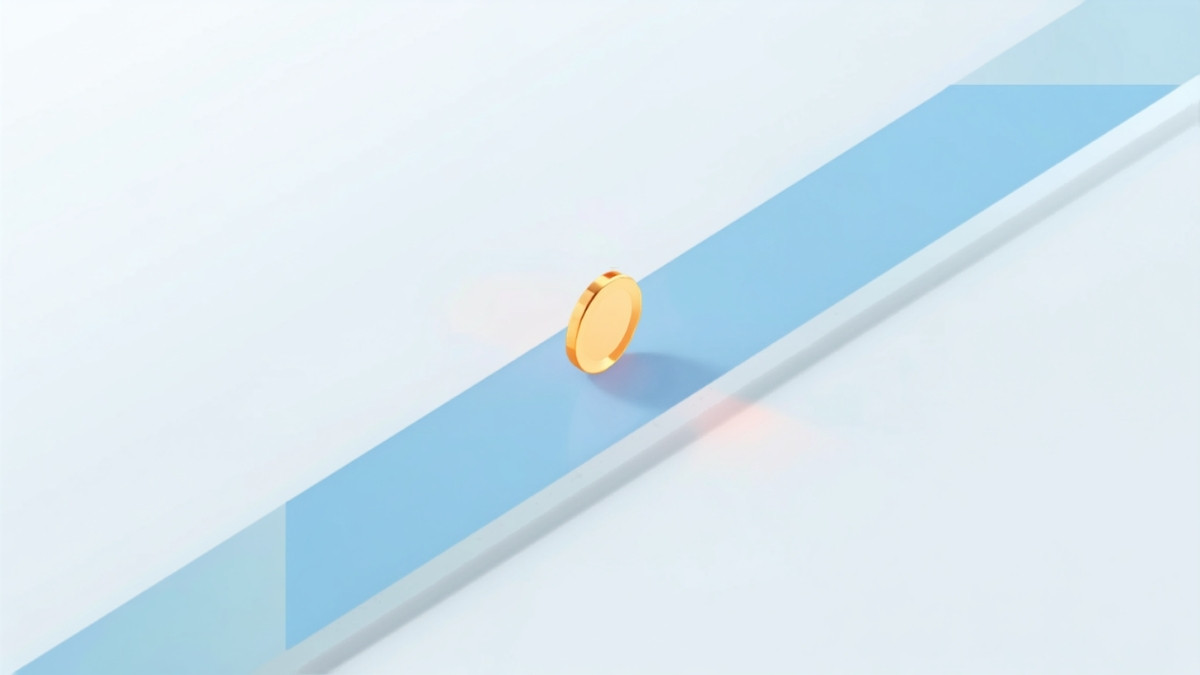 青い道の上に1枚の金貨が置かれ生成フェーズを表すアイソメトリックイラスト