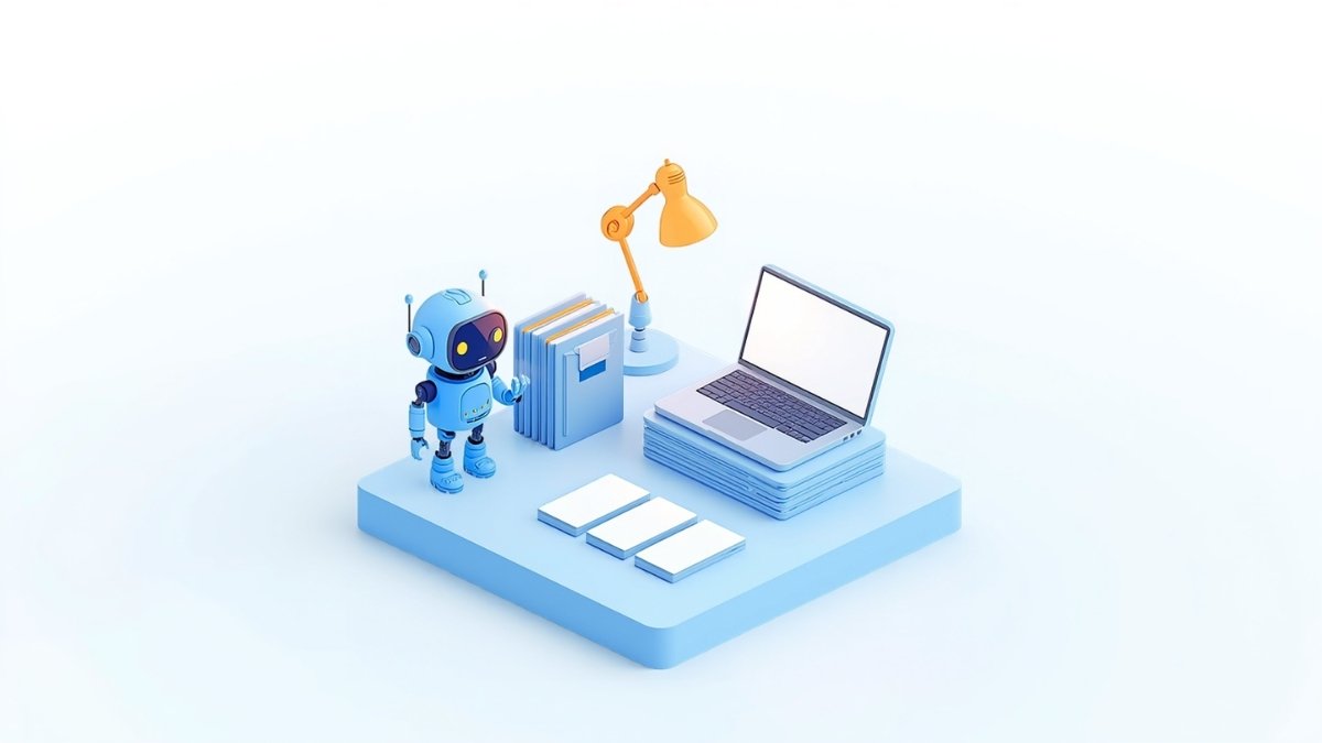 ロボットと資料と読書灯が並ぶよくある質問のイラスト