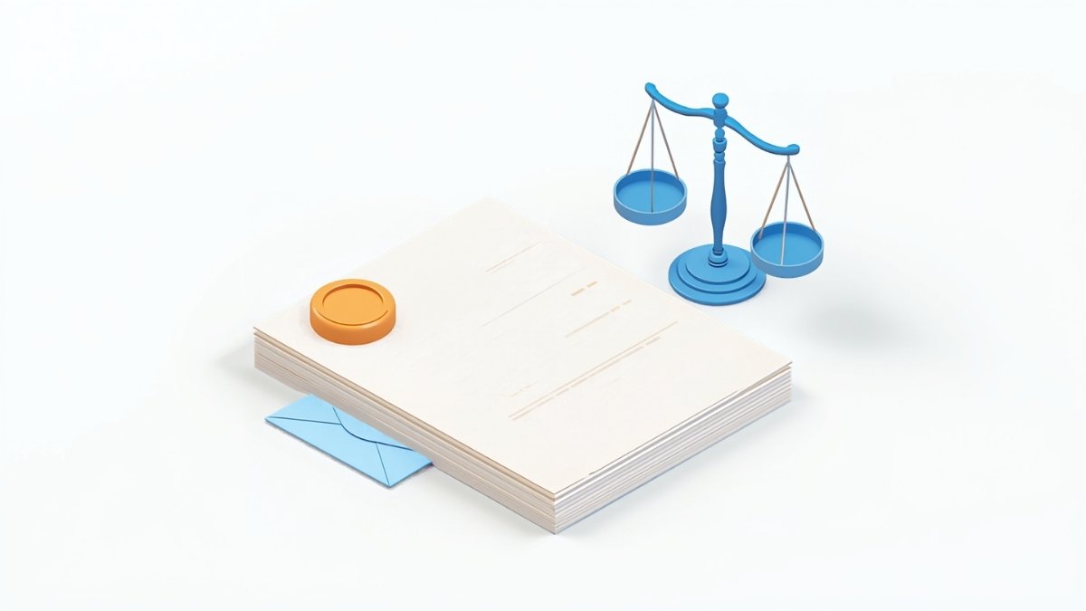法的な削除申請を表した書類と天秤のイラスト