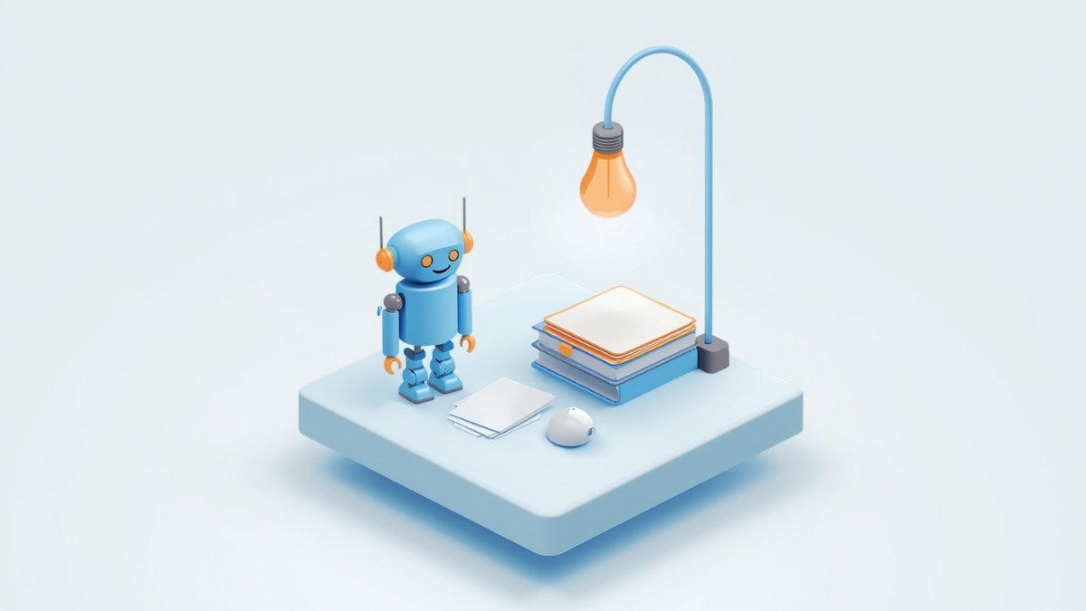 ロボットと資料が並ぶよくある質問のイラスト