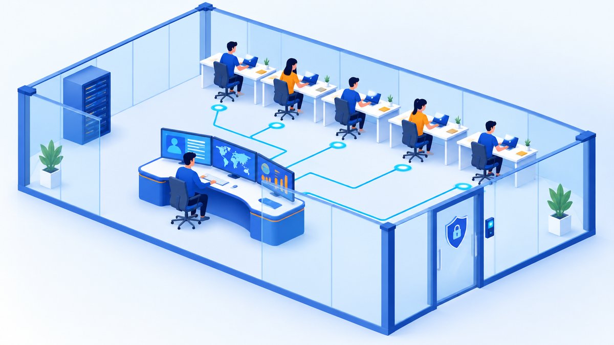 会社の管理者が社員のアカウントをまとめて管理するイラスト