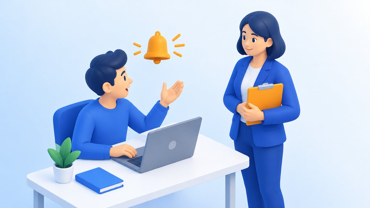 誤入力に気づいた社員が上司に報告する場面のイラスト