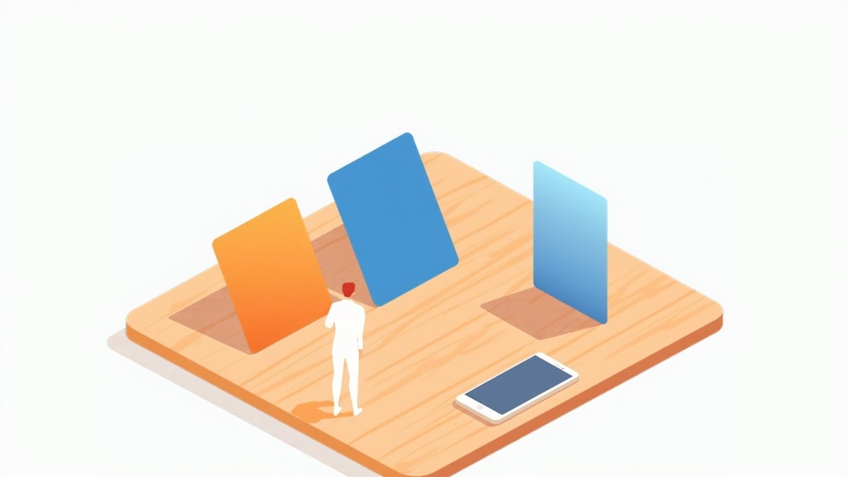 形の異なる3つの書類が並んだ机の前で担当者が契約を比べているイラスト