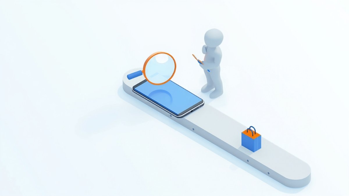 虫眼鏡でスマートフォンを審査する、ストア公開前の審査のイラスト
