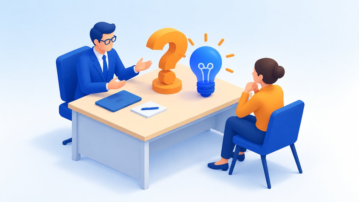 ブログ運営の質問に専門家が答える場面のイラスト