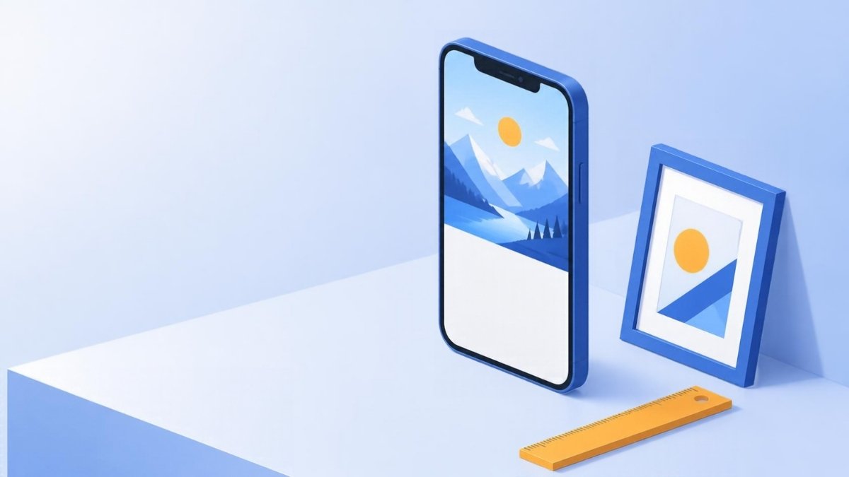 大きな横長の画像がスマートフォンに表示されている様子のイラスト
