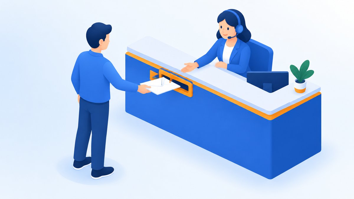 不適切な候補を報告する書類を送る担当者と相談窓口のイラスト