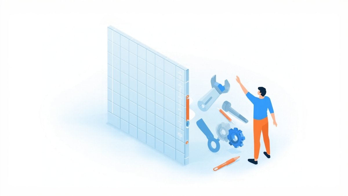 表計算のシートに歯車と工具が添えられた、Excelのまま改善する工夫を表すイラスト