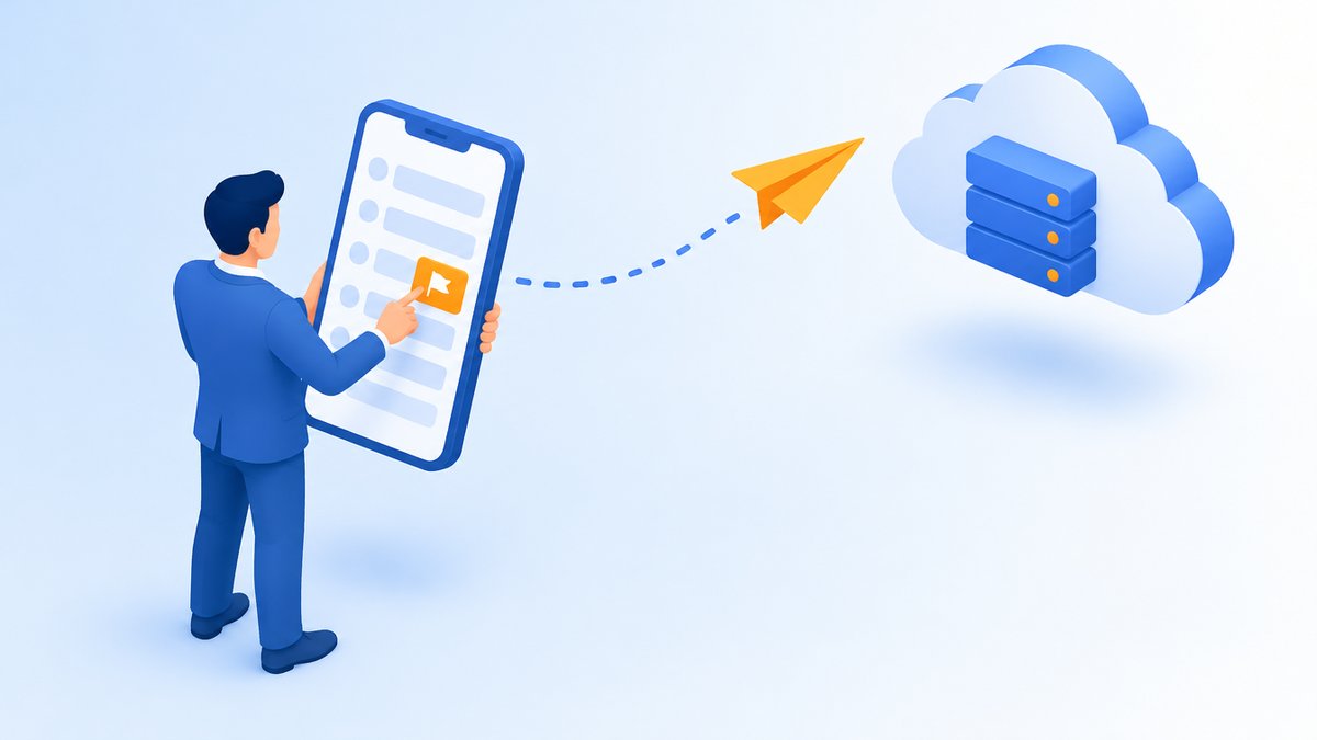 本人がスマートフォンから報告の手続きを行うイラスト